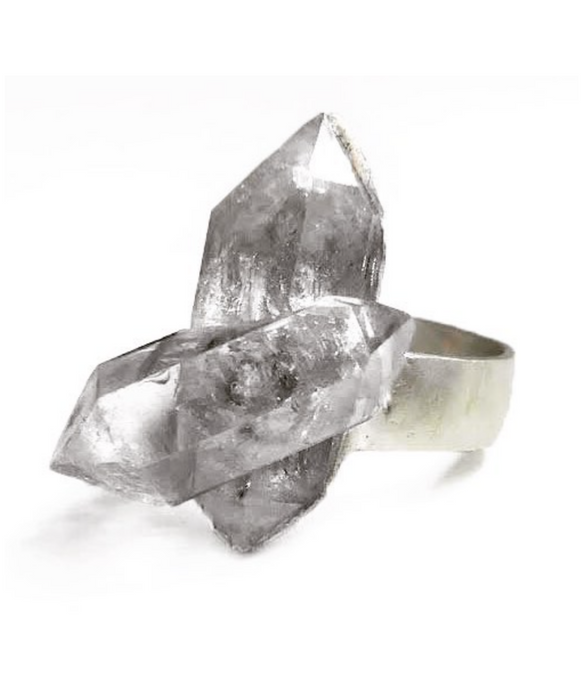 Cross Quartz Enhydro Crystal Ring